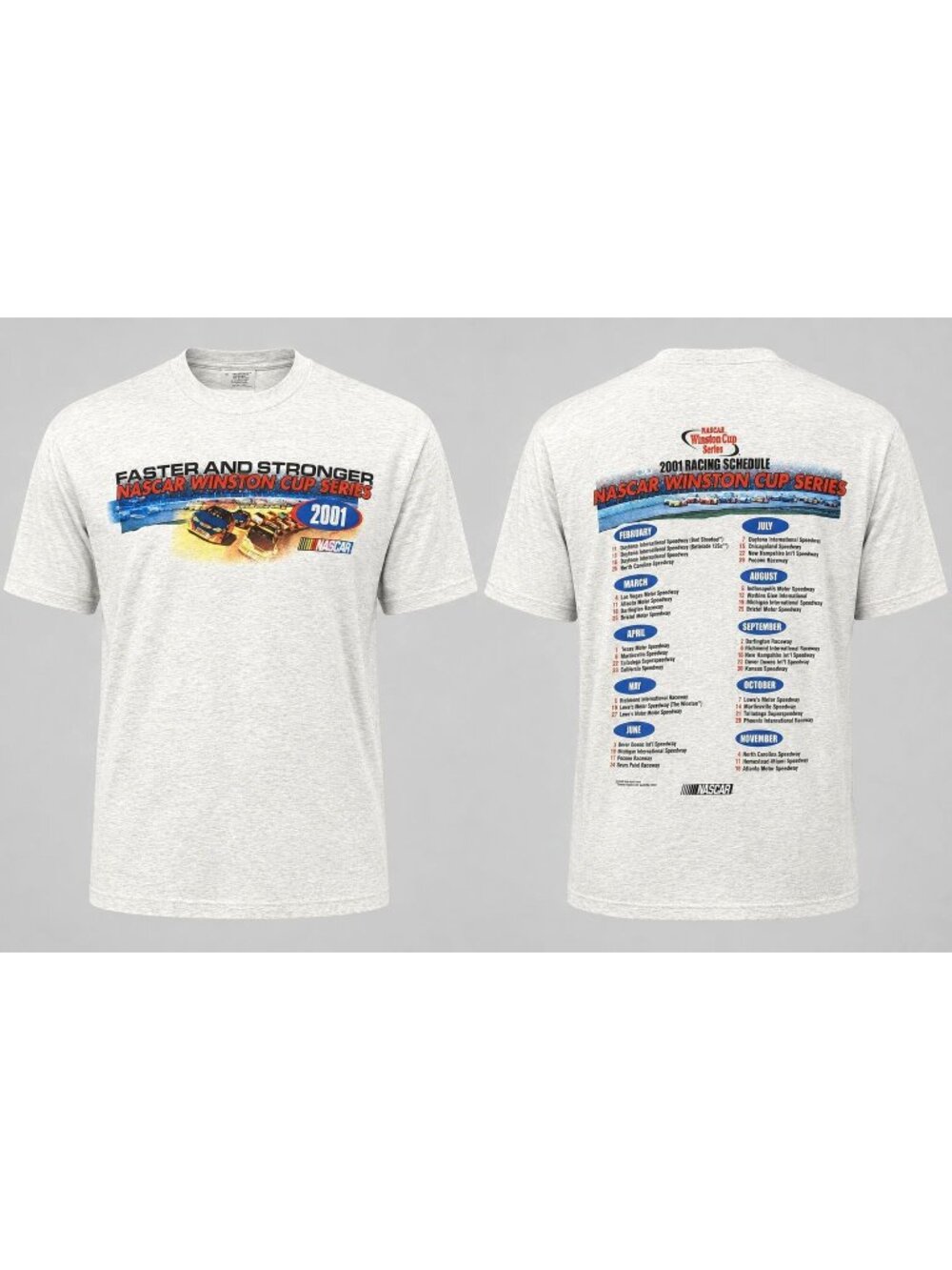 Vintage NASCAR Men’s Medium T-Shirt Faster and Stronger 2001 Winston Cup Schedul